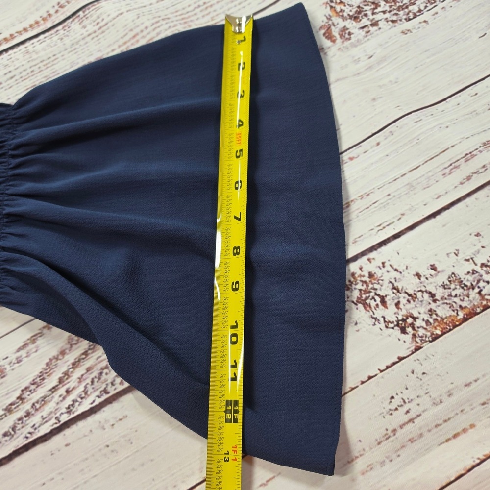 Michael Kors V Neck Blouse Women XL Navy Blue Excellent Smocked Bell Sleeve - Picture 7 of 10